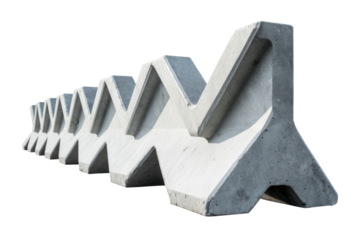 Concrete barrier row isolated on transparent png background