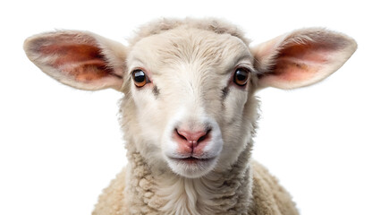 Obraz premium Young sheep looking at camera isolated on transparent background for farm animal livestock and agriculture concept