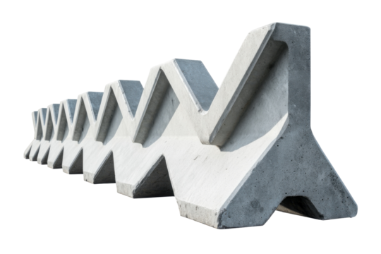 Concrete barrier row isolated on transparent png background