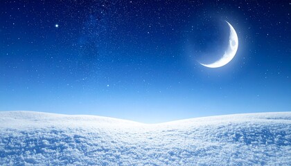 Peaceful winter solstice scene with moonlight and stars reflecting on snowy landscape