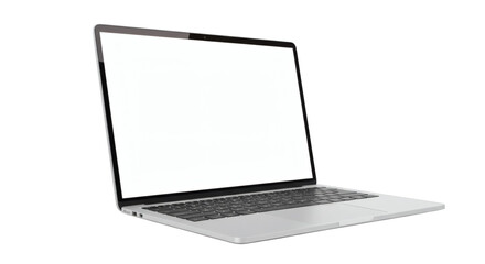 Open laptop with a blank white screen displaying a modern design and sleek silver finish device on transparent background