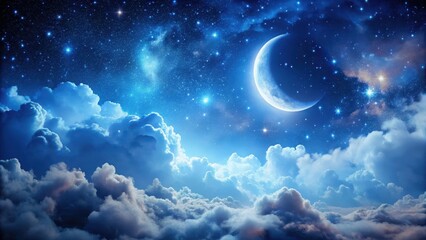 Cloudy Night Sky with Moon and Stars, atmospheric conditions, cloudy night sky