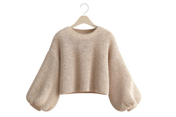 Fluffy beige knitwear isolated on transparent png background