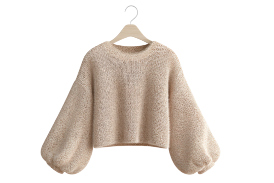 Fluffy beige knitwear isolated on transparent png background