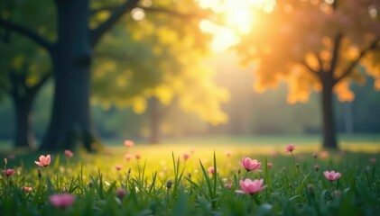 Fototapeta premium Abstract blurred nature scene, soft focus, bokeh effect, spring, overlay