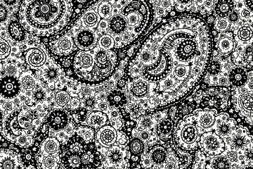Bold black and white paisley print, high contrast, elegant, simple
