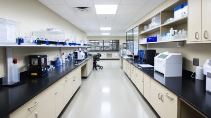 Modern laboratory interior with equipment and shelving
