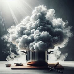 steam billow from the pot of