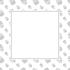 Food frame. doodle fast food square frame. hand drawn food and beverage frame background. food background
