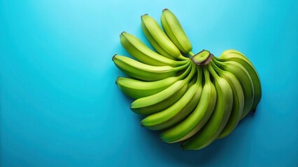 A bunch of green bananas on a blue background with subtle gradient effect, tropical, fresh,  tropical, fresh, blue, design