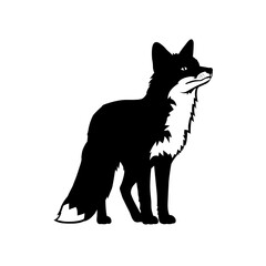 Black silhouette of a fox standing in profile  