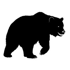 Black Bear Silhouette Walking on White Background  