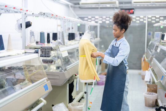 An American female designer and textile factory owner uses digital machinery and designer mannequins to optimize production and test export products for department stores worldwide.