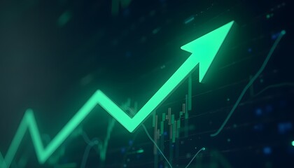 Green arrow showing strong market growth