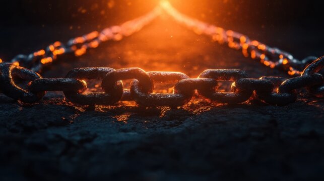 Breakthrough from spiritual chain boundage with power of prayer. Concept of freedom through prayer, christianity and accept Jesus Christ as lord and savior. Broken shackles, unchained silhouette.