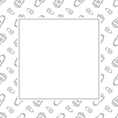 Food frame. doodle fast food square frame. hand drawn food and beverage frame background. food background