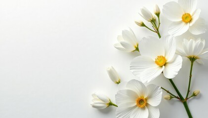 Abstract white floral arrangement on white background, monochrome, card, macro