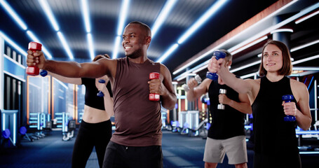 Intense Boxing Workout With Dumbbells In Gym For Fitness Class