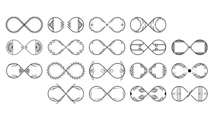 Set Black Collection Simple Line Infinity Signs Doodle Outline Element Vector Design Style Sketch Isolated Illustration