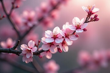 Obraz premium Delicate pink sakura blossoms, intricate branch pattern, pattern, delicate pattern, flower