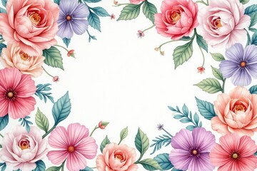 Delicate watercolor paisley floral design, soft pastel shades, summer, watercolor