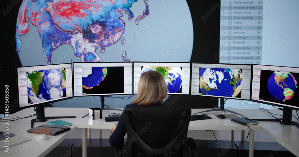 Poster female scientist using computer
