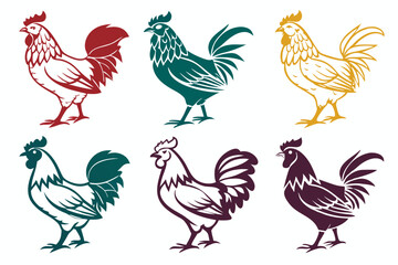 set of Chicken silhouette vector illustration