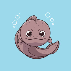 Cute cartoon sea inhabitant swimming in blue water  