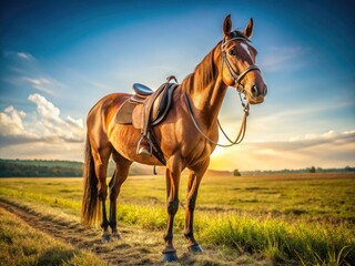 Minimalist Brown Horse Farm Sunny Day Saddle Bridle Equestrian Photography