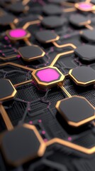 Obraz premium Abstract Glowing Pink and Gold Circuit Board Network