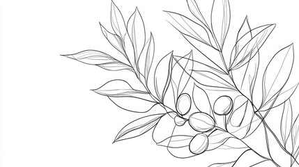 Fototapeta premium Botanical arts. Hand drawn continuous line drawing of abstract flower, floral, rose, tropical leaves, spring and autumn leaf, bouquet of olives. Vector illustration. illustration