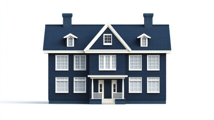 Elegant Two-Story Blue House Architectural Rendering