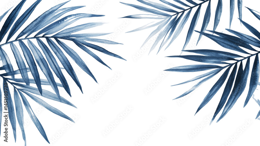 Aufkleber Intricate blue palm fronds frame an isolated transparent canvas creating elegant simplicity