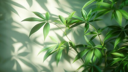 Peaceful corner with bamboo casting shadows through window