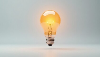 Floating lightbulb against pure white backdrop, electricity, minimalist, bright
