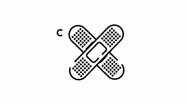 Bandage cross icon in outline style for first aid and injury care animation
