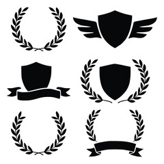 Fototapeta premium Vector Heraldic Emblems and Laurel Wreath Badges Set