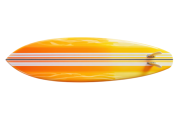 Striped, orange surfboard isolated on transparent png background