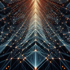 A grid of neon lit converging