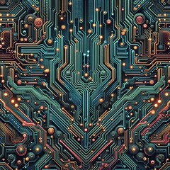 Tightly knit neon circuit patterns form