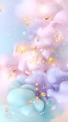 Abstract Pastel Swirls with Gold Glitter Dreamy Background