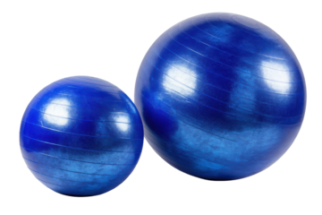 Two blue exercise balls isolated on transparent png background