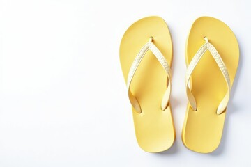 Pair of white flip-flops, isolated white backdrop, summer, beach