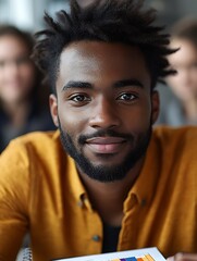 Fototapeta premium Radiant Confidence: A charismatic individual exudes a warm and approachable demeanor. The image captures the essence of professional composure and a genuine expression of self.