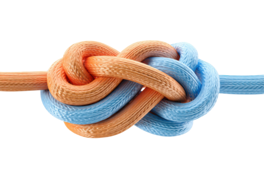 Knotted cords interlace isolated on transparent png background