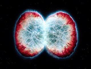 Cosmic Binary Nebula Celestial Bodies Splitting in a Stunning Display of Energy and Light