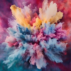 Fototapeta premium Vibrant Colorful Explosion of Powder Paint in Space Nebula Background Abstract Art