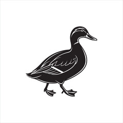 Duck Silhouette Clipart, Black Duck Outline on White Background
