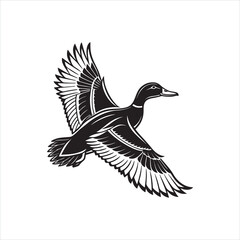 Duck Silhouette Clipart, Black Duck Outline on White Background