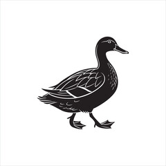 Duck Silhouette Clipart, Black Duck Outline on White Background